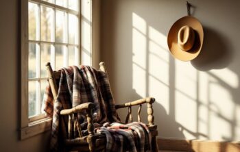 Du ranch au repos : misez sur un coin lecture western avec chapeau suspendu et plaid à carreaux