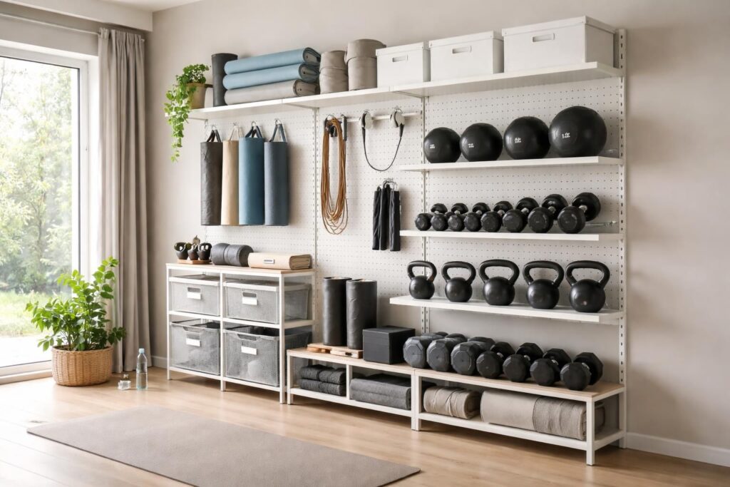 Rangement IKEA pour équipements sportifs : organiser votre salle de gym maison