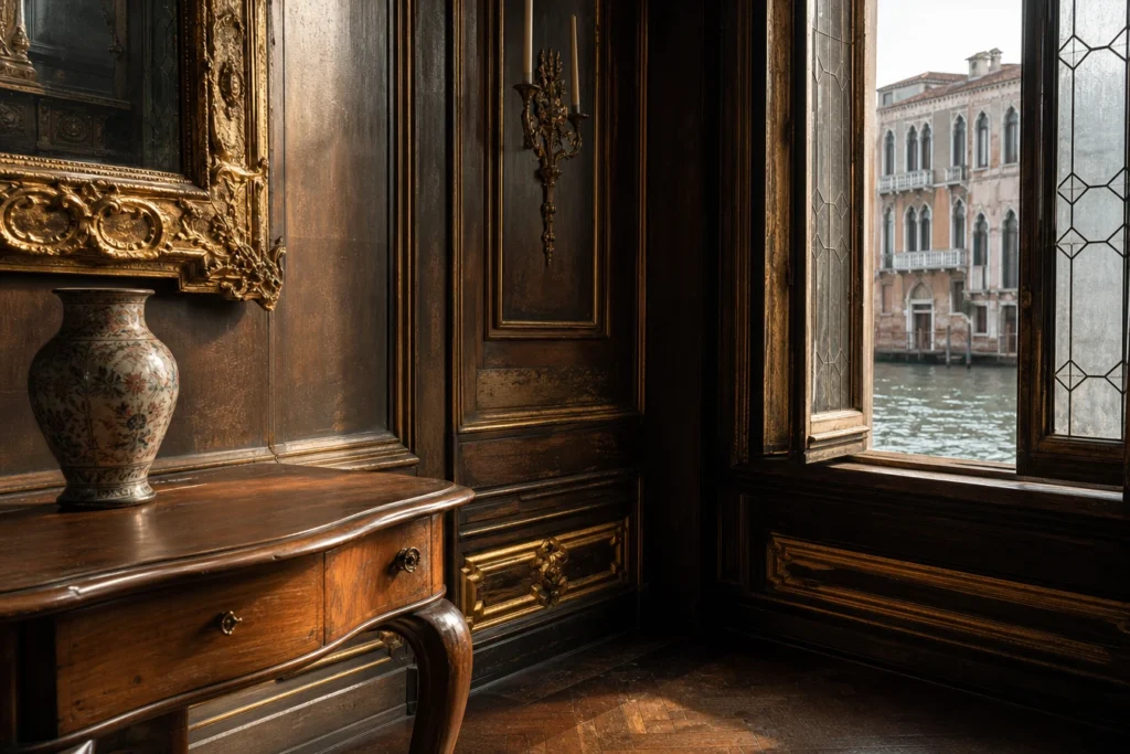 Quand le bois sombre et la dorure racontent Venise sur vos murs