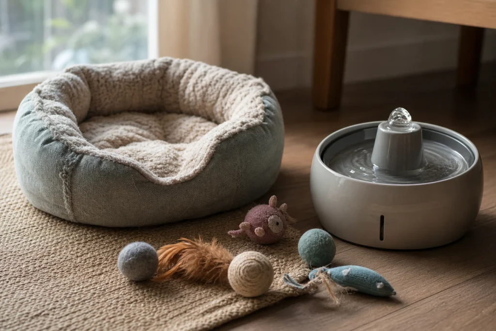 Découvrir les accessoires pour chat indispensables : paniers, fontaines et jouets