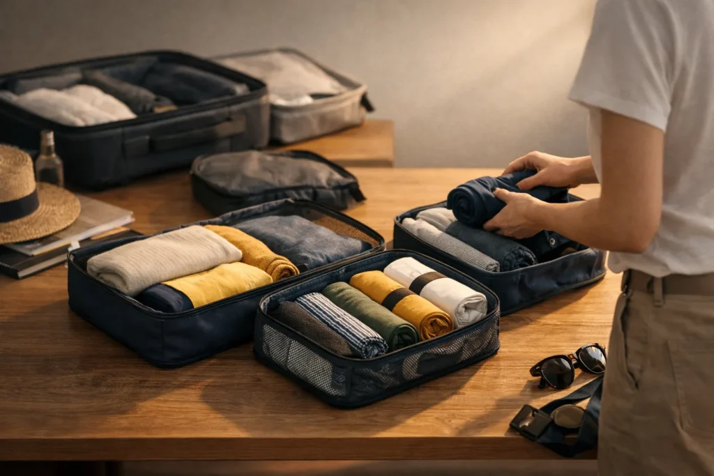 Cubes de rangement pour valise : plier ou rouler, ce qui gagne de la place