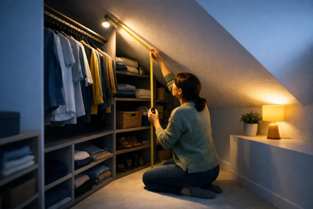 Dressing sous pente : mesurer, choisir les tringles, éclairer sans prise