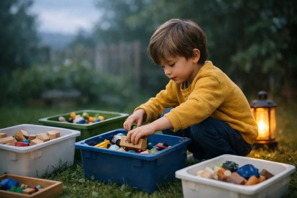 Chambre d&rsquo;enfant rangée : bacs à hauteur, tri des jouets, Montessori